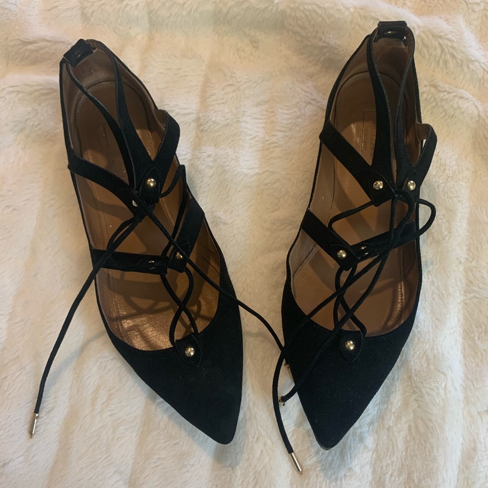 Aquazzura lace black pointy toe flats size 39